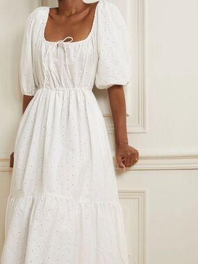 Matteau broderie drawcord midi dress in white